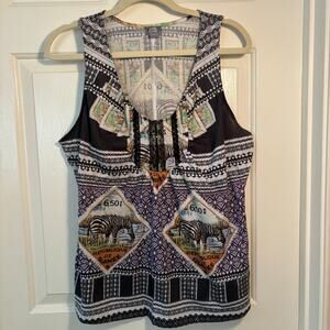 OneWorld Sleep Pajama Tank Top XL Zebra Stamp Print Sleeveless Lounge